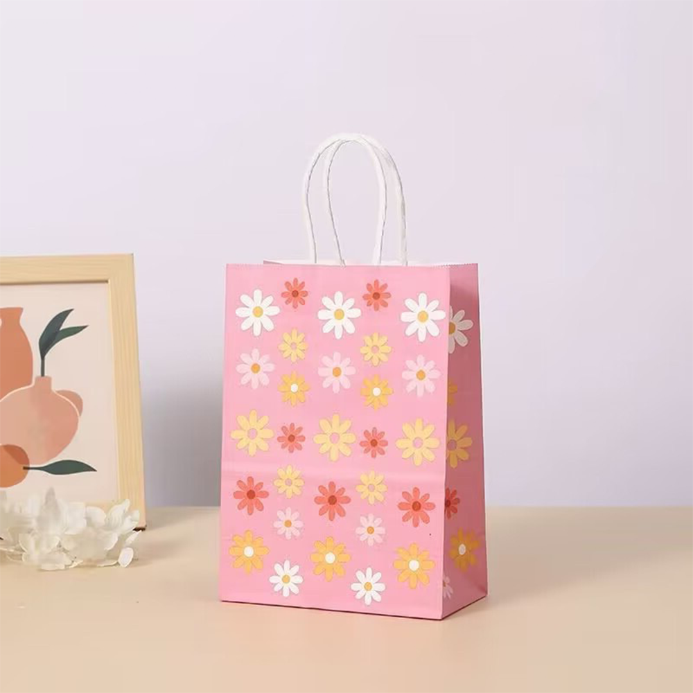 (24er Set) 21x15cm Kraftpapier Tüten Geschenktasche Candy Gift Bags Blumen Papiertüten für Frühling / Sommer - Pink