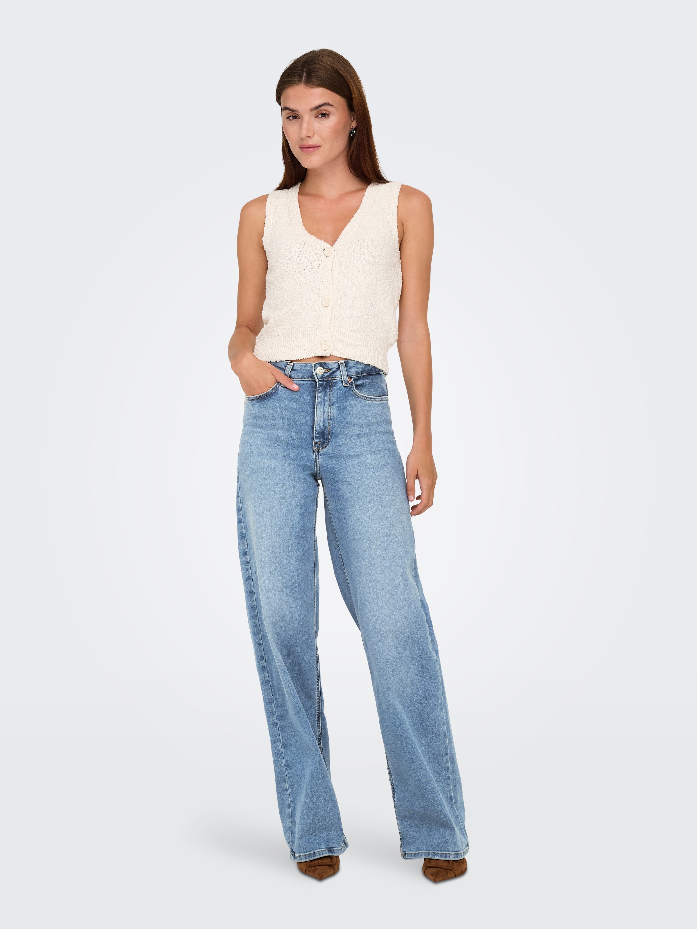 ONLY High-waist-Jeans »ONLMADISON – High Waist Jeans mit weitem Bein für Komfort«, Abriebeffekte, casual, weit, Denim/Jeans, Eingrifftaschen