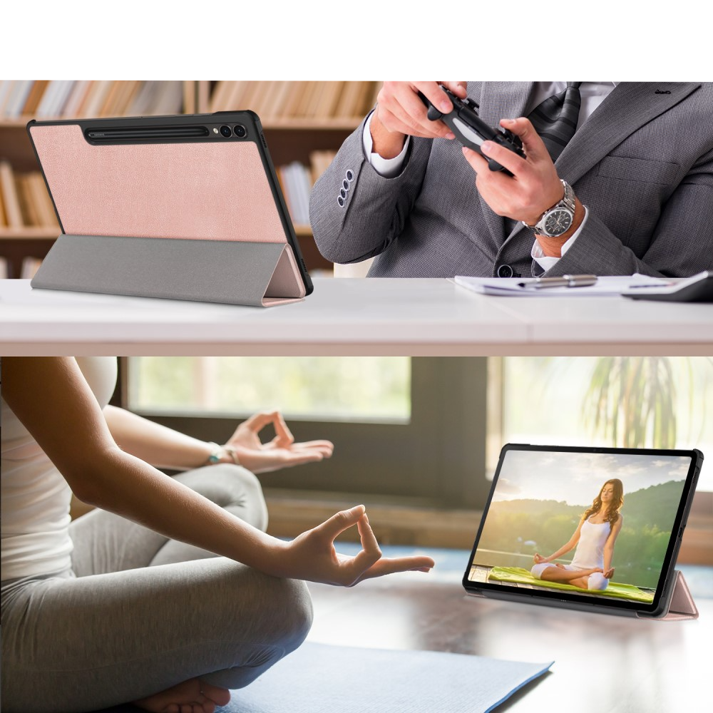 Samsung Galaxy Tab S9  Plus Leder Tasche Smart Cover Hülle Litchi Look   S-Pen Halterung - Roségold