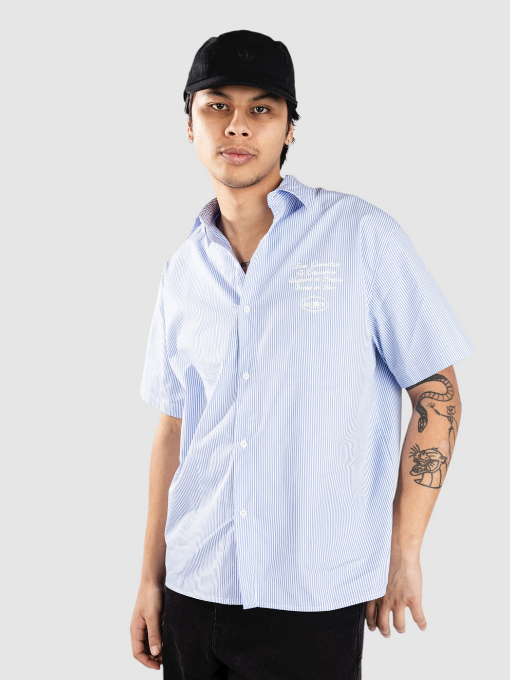 Another Cotton Lab Another Short Sleeve Shirt blue striped