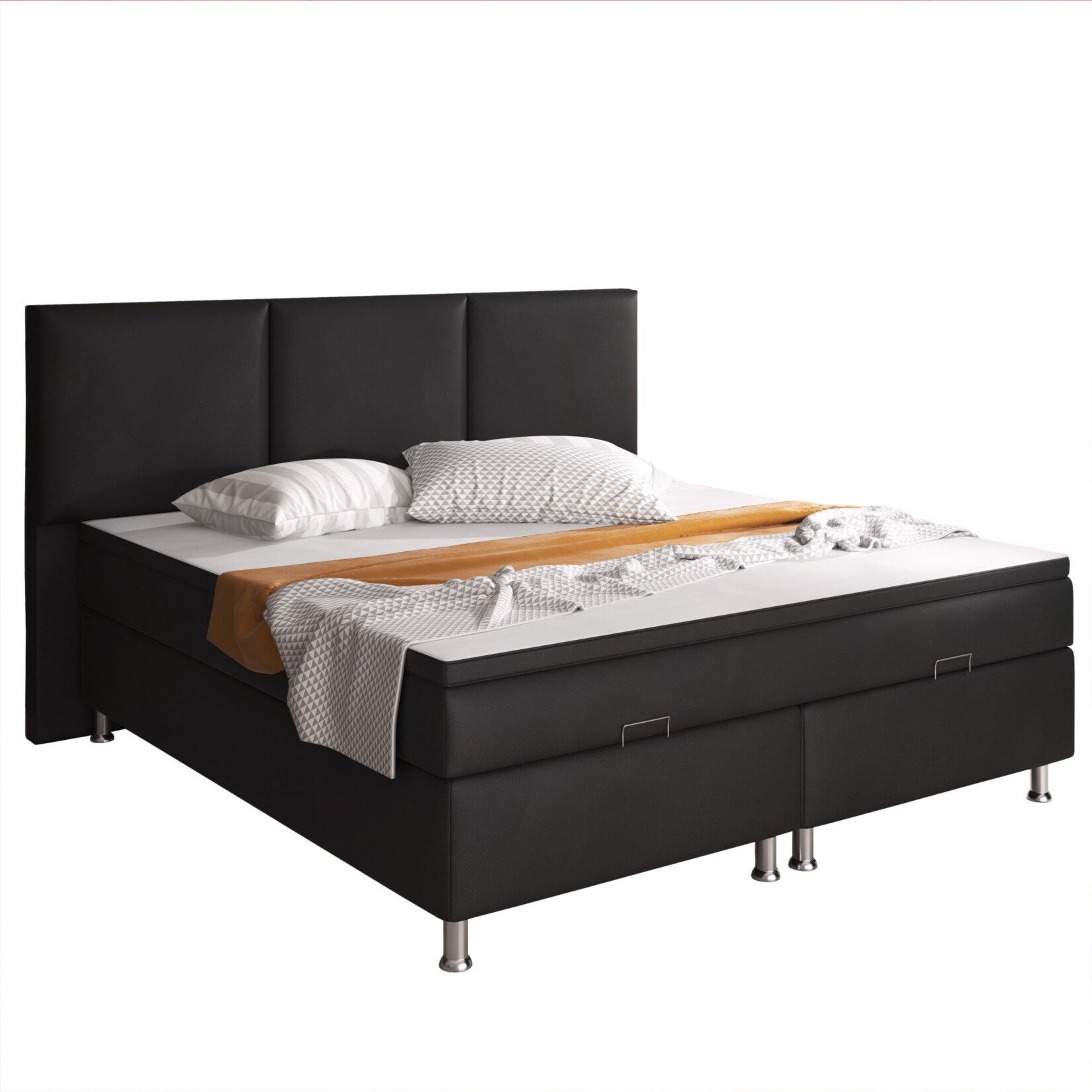 Inter Handels Boxspringbett Oslo mit Bettkasten 180x200 cm Kunstleder schwarz