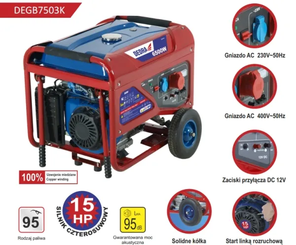 DEDRA DEGB7503K, 6000 W, 400 V, 25 L, Benzin, Vejledning, 50000 Hz