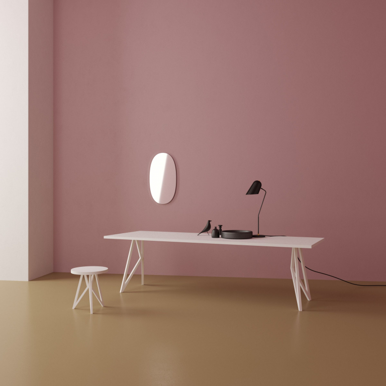 Studio HENK Butterfly tafel 300x100 wit frame, hardwax light 3041, verjong afgerond