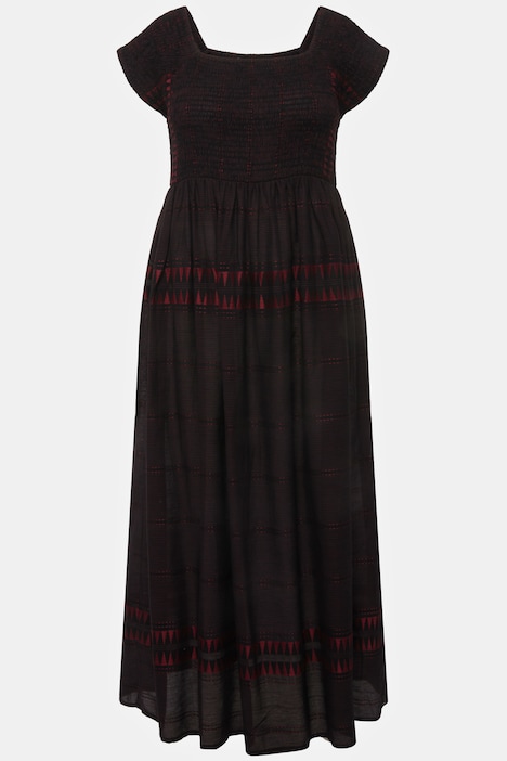 Smok-Maxikleid, Streifen, A-Linie, Carree-Ausschnitt