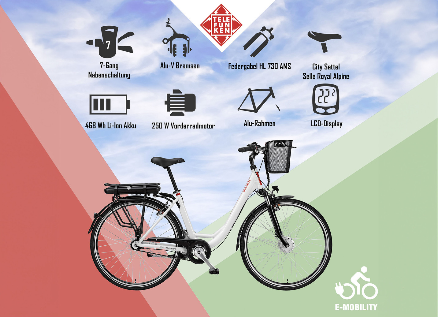 City-E-Bike mit Komfort-Ausstattung von Telefunken