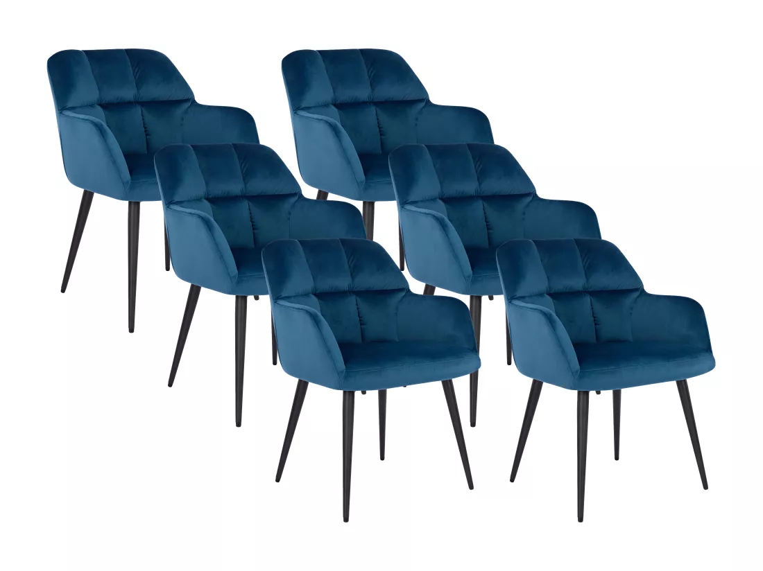 Lot de 6 chaises avec accoudoirs - Velours et métal - Bleu - PEGA de PASCAL MORABITO