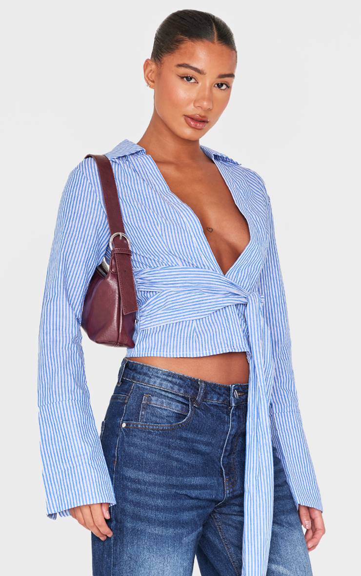 Bleu Chemise Chocolat À Taille Cintrée Nouée