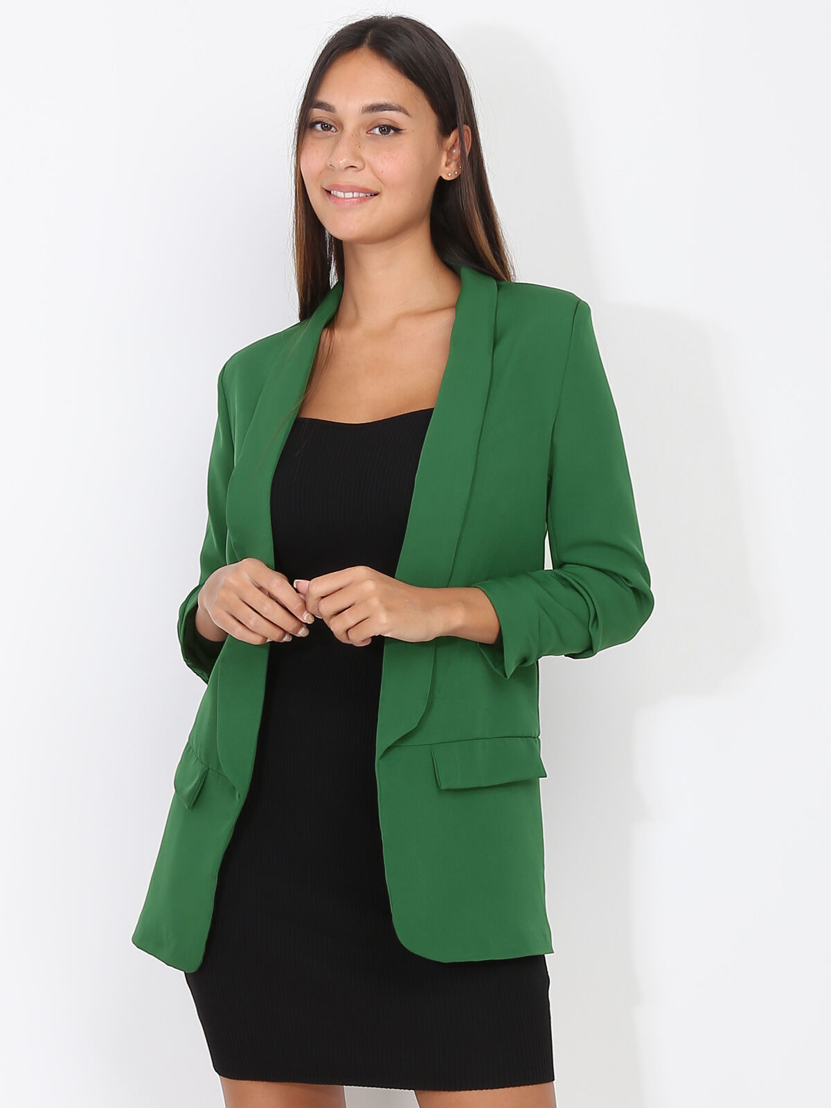 Veste blazer à manches retroussées- vert_emeraude