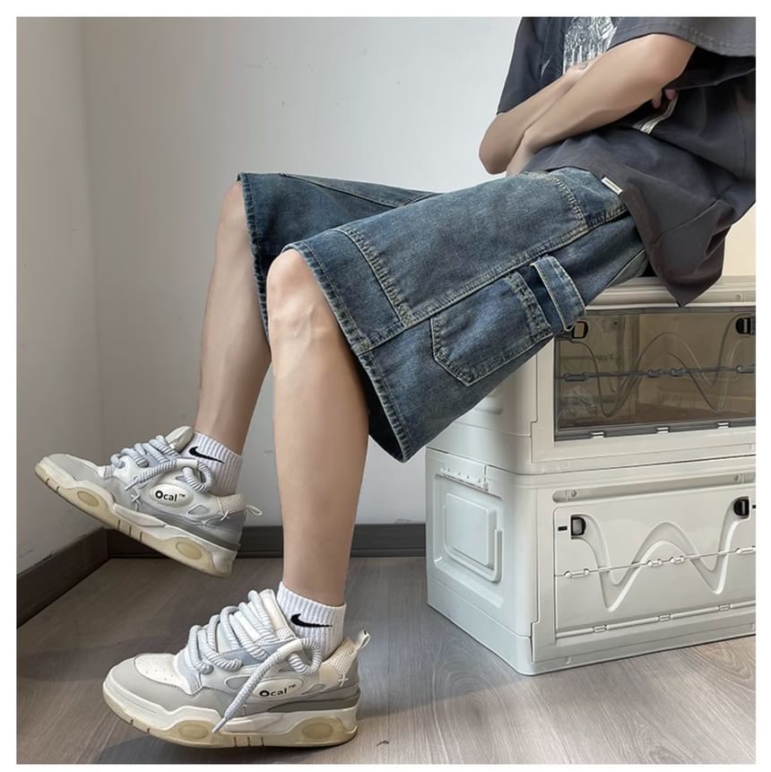 Capbrew - Mid Rise Washed Denim Wijde Broek