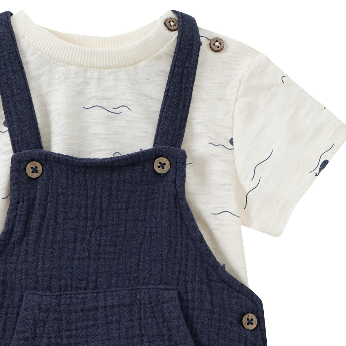 Topomini Pure Collection Newborn T-Shirt und Latzshorts im Set dunkelblau / cremeweiss