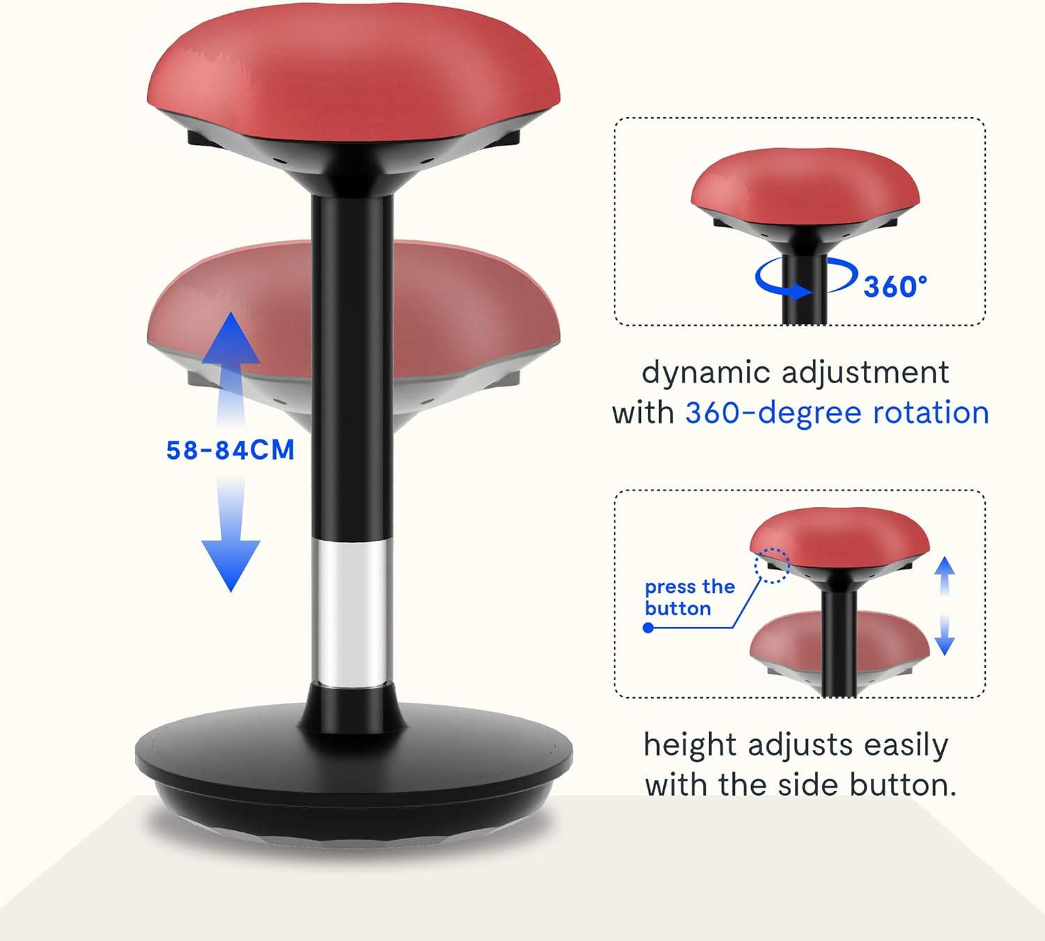 FLEXISPOT Wobble Hocker Stay Active Exercise Office Chair Encourage Movement Height Adjustable Seat for Comfortable Working/Standing Desk Perching Stool RED
