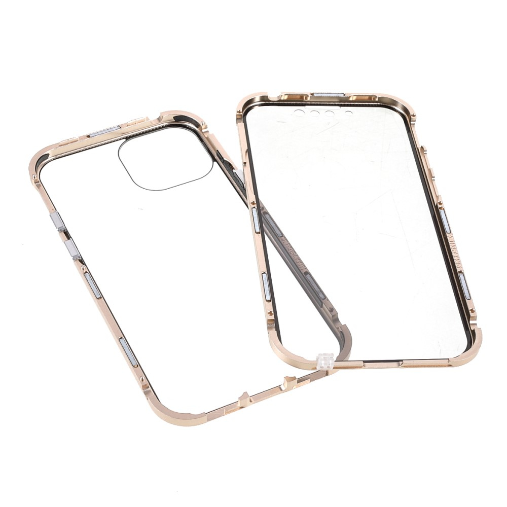 iPhone 13 Magnetische Alu Schutzhülle mit Panzer Glas Backcover   Privacy Displayschutz (Magnet-Technologie) - Gold