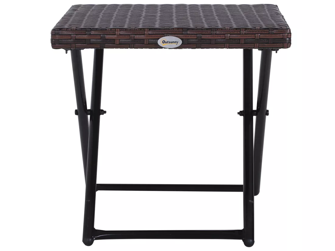 Table basse pliable de jardin style cosy chic dim. 40L x 40l x 40H cm métal époxy résine tressée imitation rotin marron