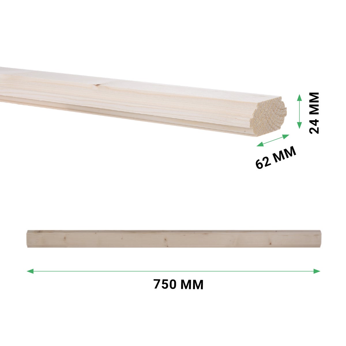 Rechte trap van grenenhout, 62 x 24 x 750 mm