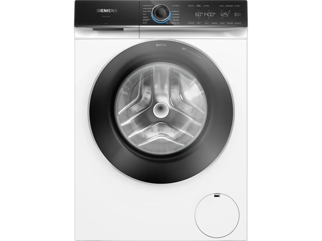 Siemens iQ700 WG44B2A40 - Vaskemaskine - Wi-Fi - Niche - bredde: 60 cm - højde: 85 cm - frontbetjening - 65 liter - 9 kg - 1400 rpm - hvid med krom flydende mat/sort dør