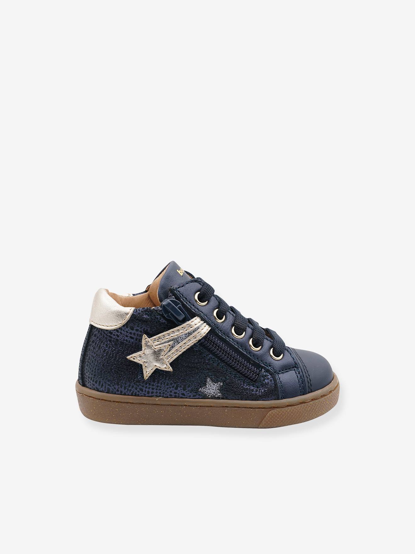 Tênis Babybotte® 3470B102 azul marinho de couro com cadarço e zíper para bebês