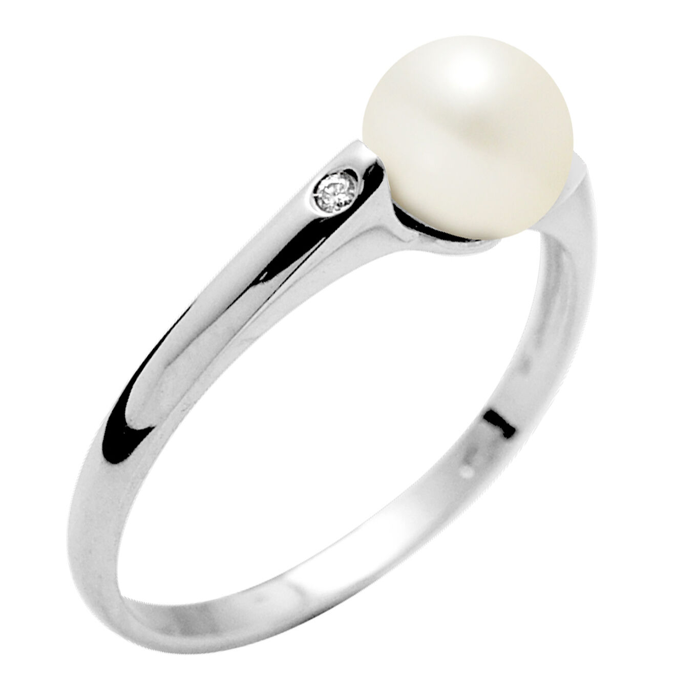 Mitzuko Bague Solitaire Diamants Or Blanc Perle d'Eau Douce blanc naturel