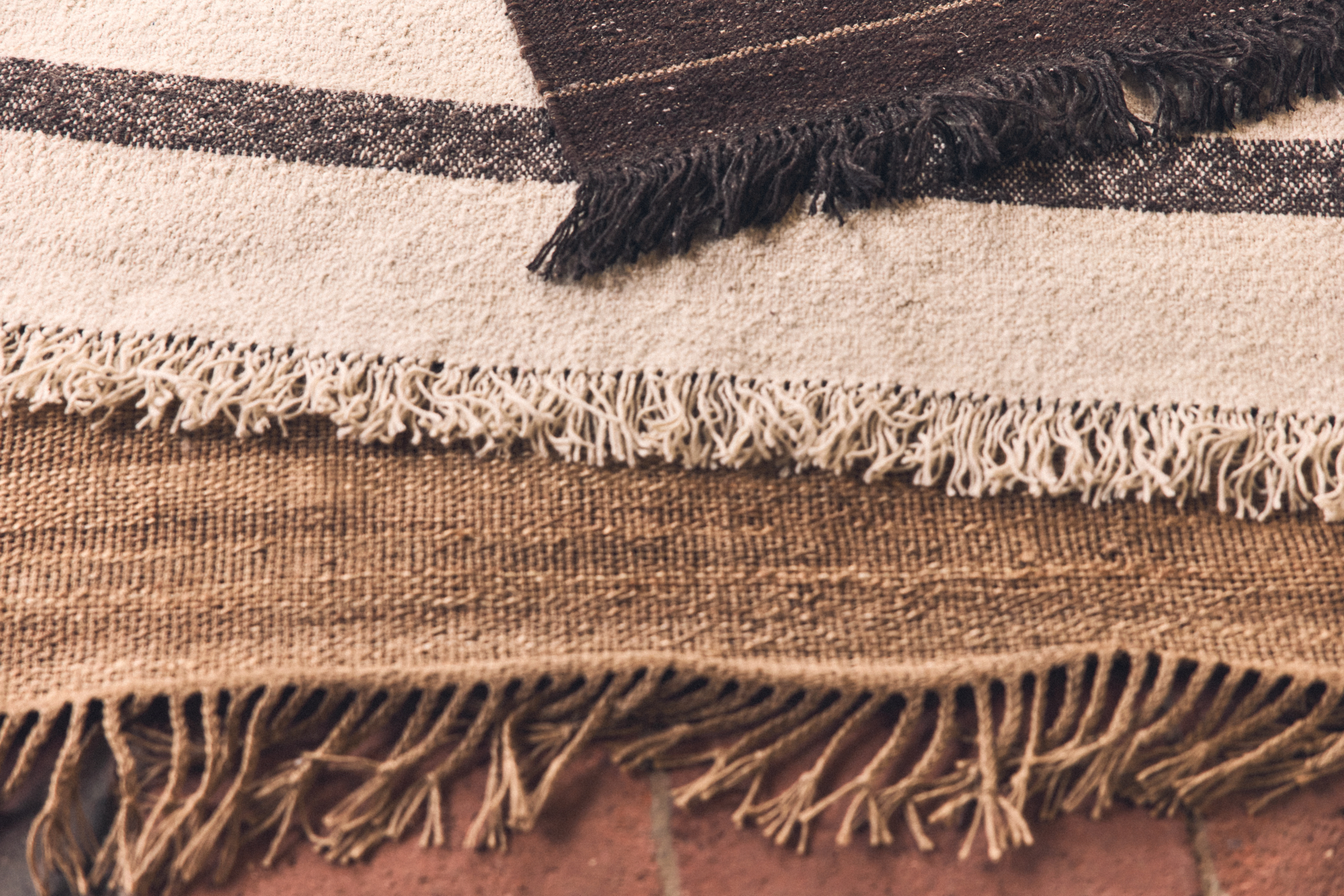 Vloerkleed Striped woolen kelim cream 200x300 cm