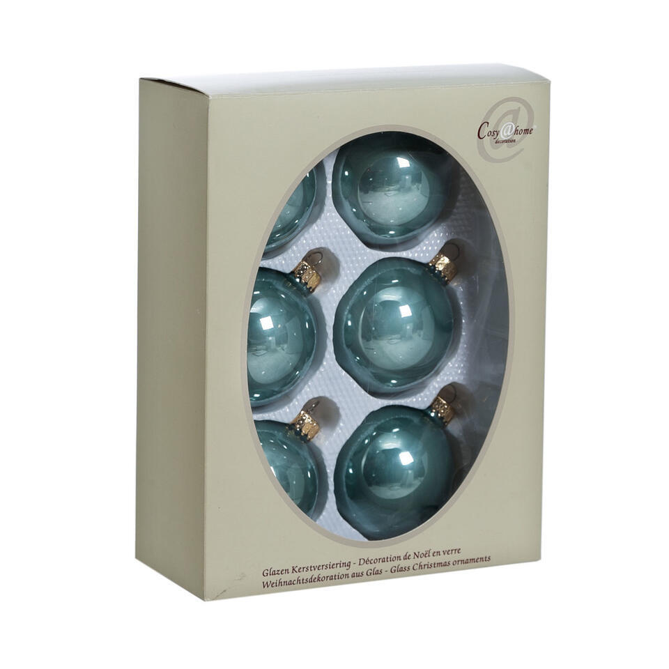 Cosy & Trendy Kerstballen - 6 st - eucalyptus groen - glas - 7 cm