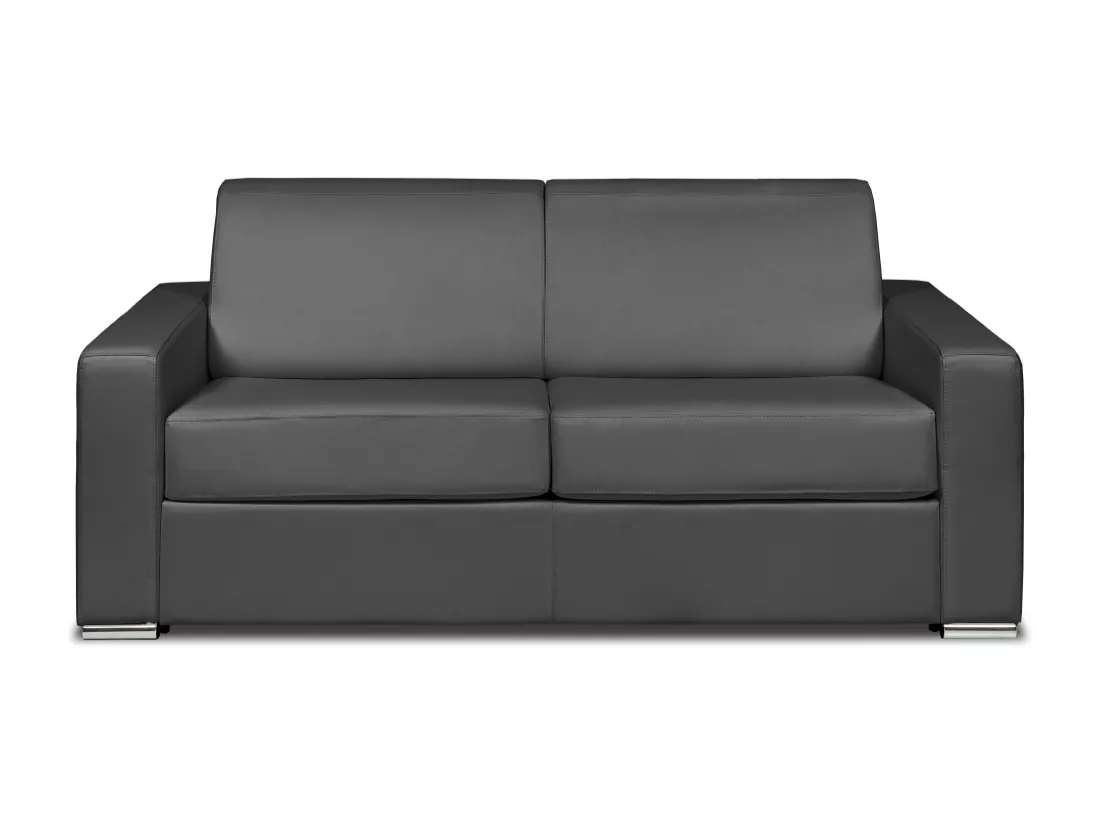 Canapé 3 places convertible express cuir de buffle gris - Couchage 140 cm - Matelas 18 cm - CALITO