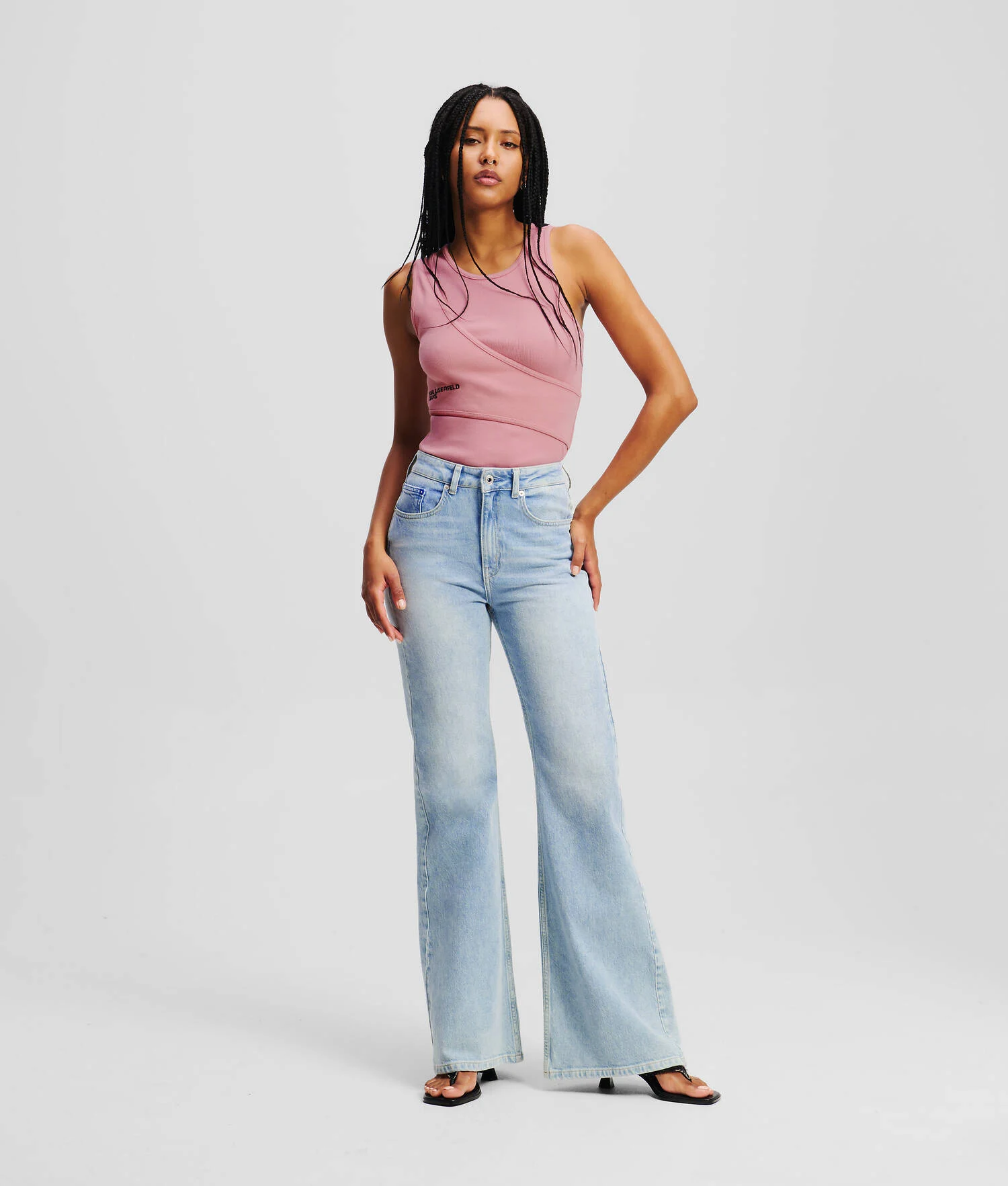 JEAN FLARE EN DENIM TAILLE HAUTE - Bleu clair lavé