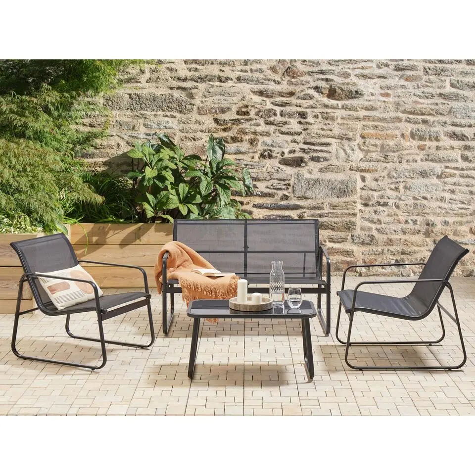 BARREA - Loungeset 4-zits - Zwart - Metaal