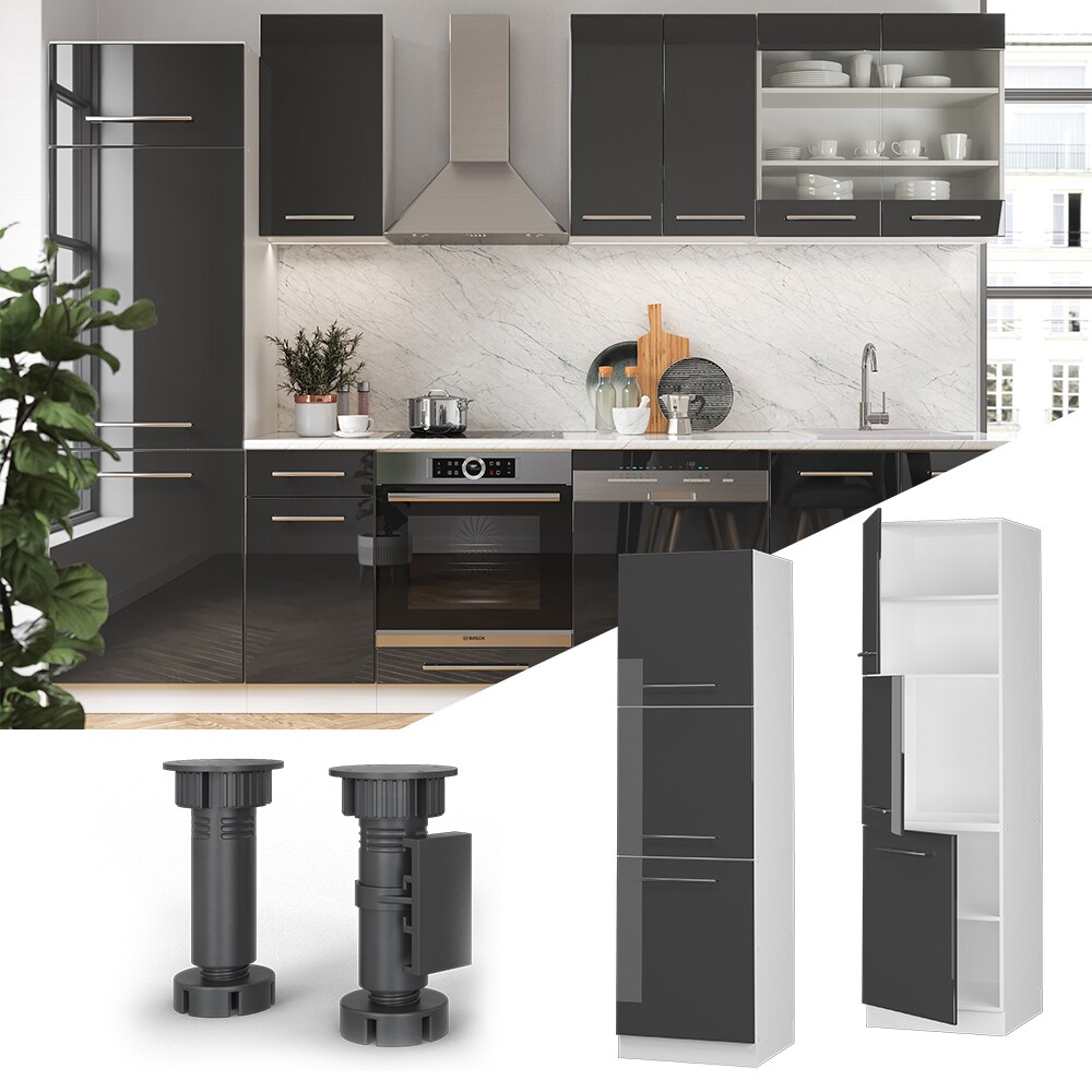 Vicco Herdumbauschrank Küchenschrank Küchenmöbel Fame-Line Weiß Anthrazit 60 cm modern Hochglanz Küche Einbauküche Blende Herdschrank Hochschrank Küchenzeile Drehtür Einlegeboden