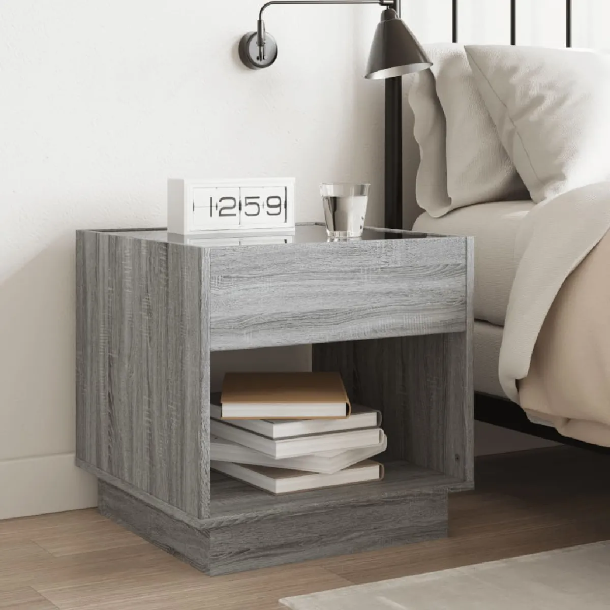 VIDAXL Table de chevet avec LED - Sonoma gris 50x50x50 cm