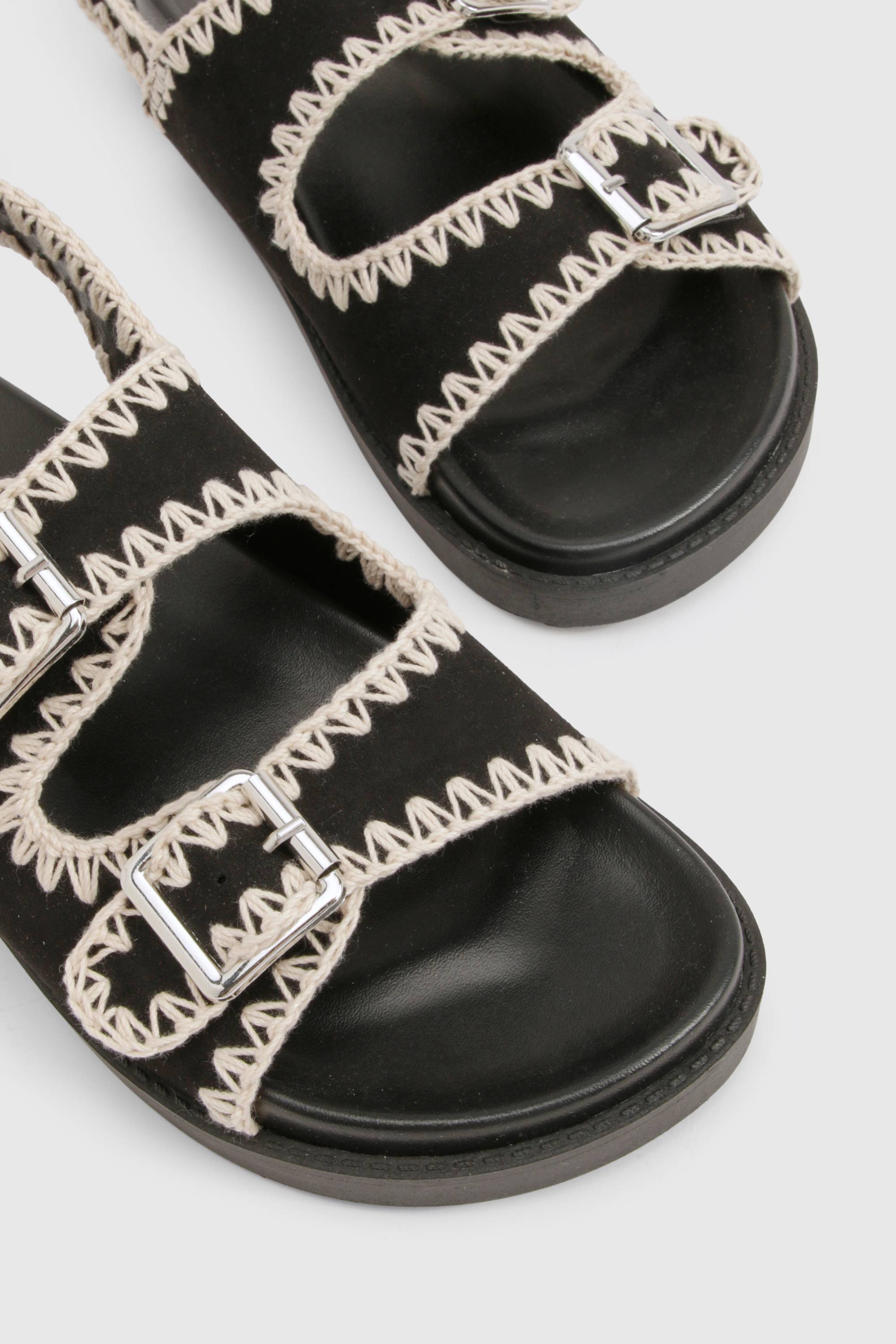 boohoo Sandales Dad tissées à surpiqûres contrastées