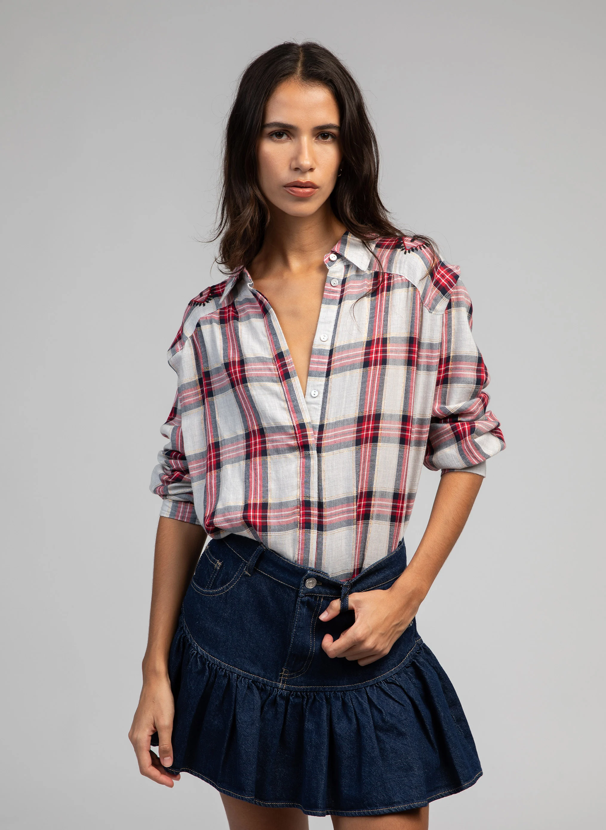 SALOMIA - Chemise droite en coton mélangé imprimé | Rouge