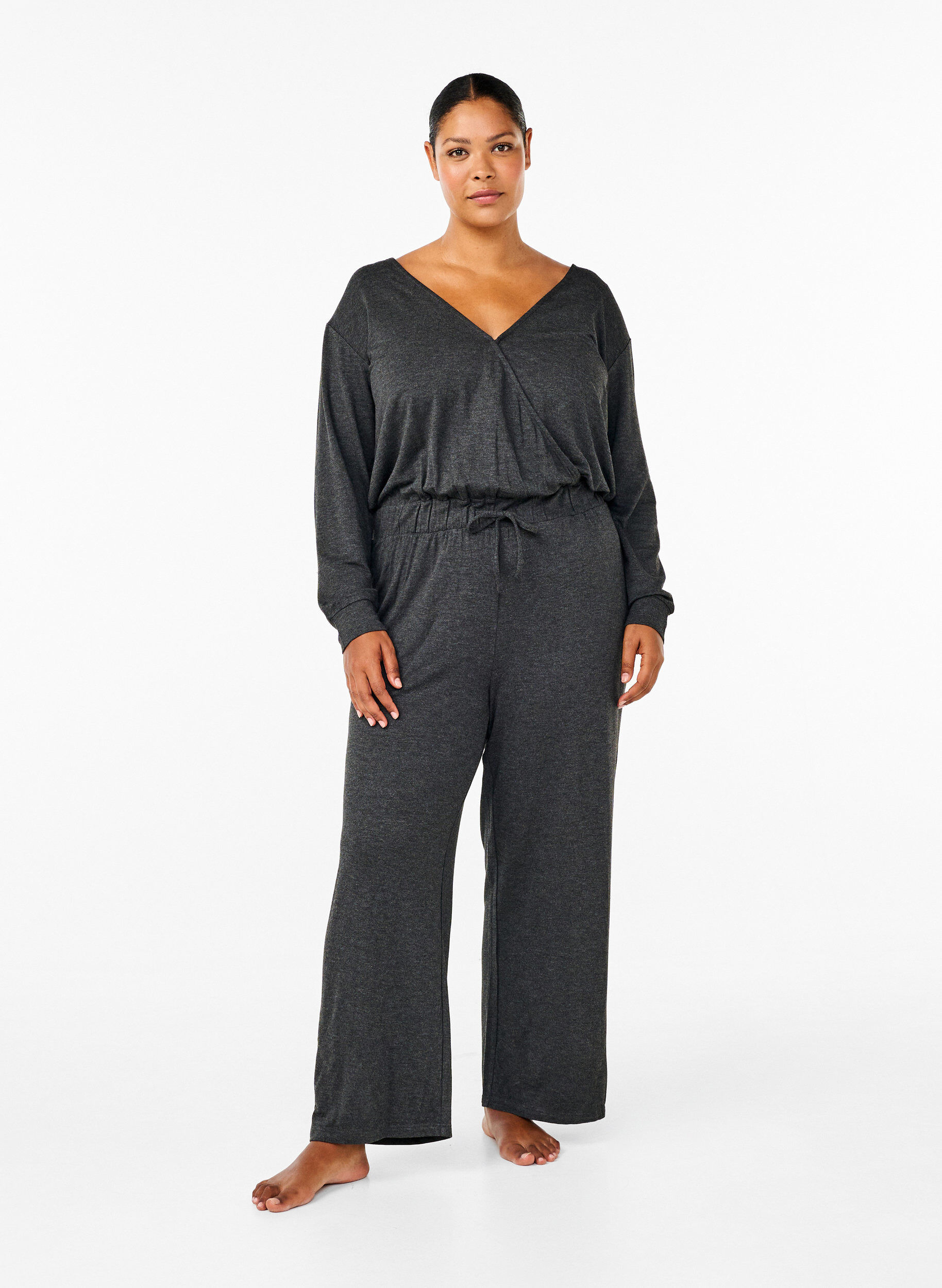 Jumpsuit med wrap og bindebånd