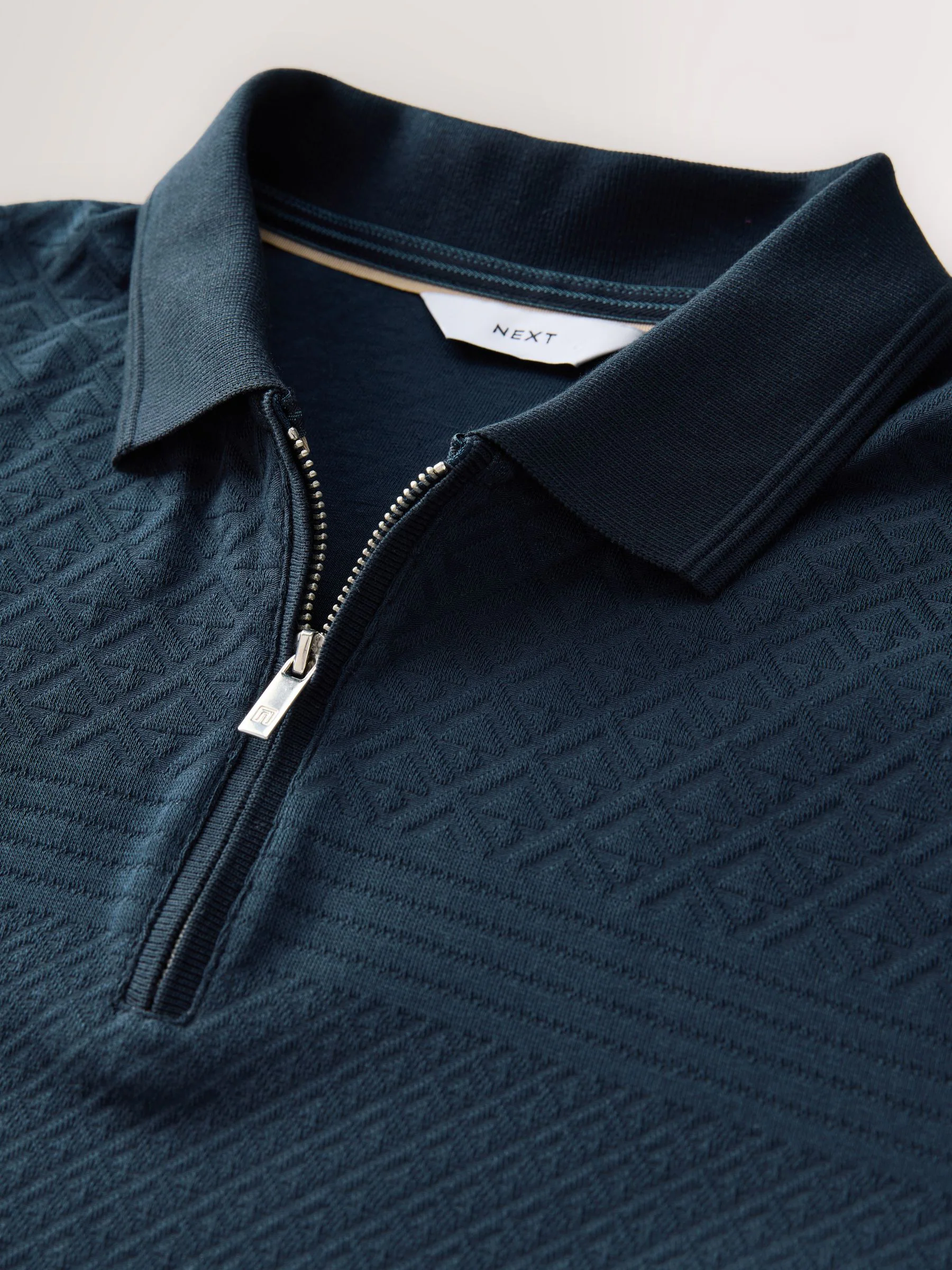 Marineblauw - Normale Pasvorm - Net jacquard poloshirt