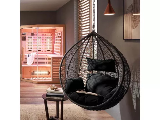HOME DELUXE - Chaise suspendue Cielo - noir, panier uniquement - avec coussins d'assise et de dossier I chaise suspendue en polyrotin balançoire de jardin panier suspendu