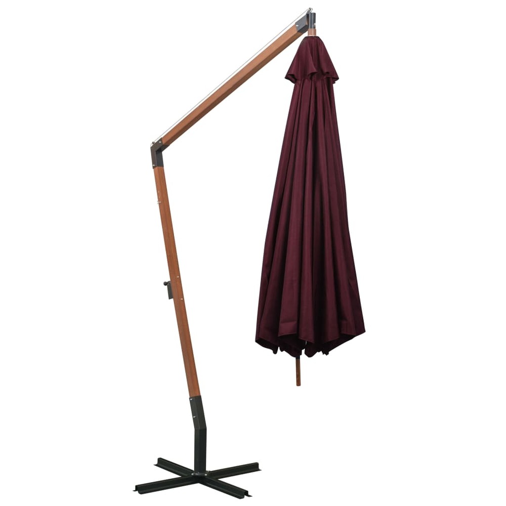 Parasol suspendu avec mât 3,5 x 2,9 m bois de sapin rouge bordeaux