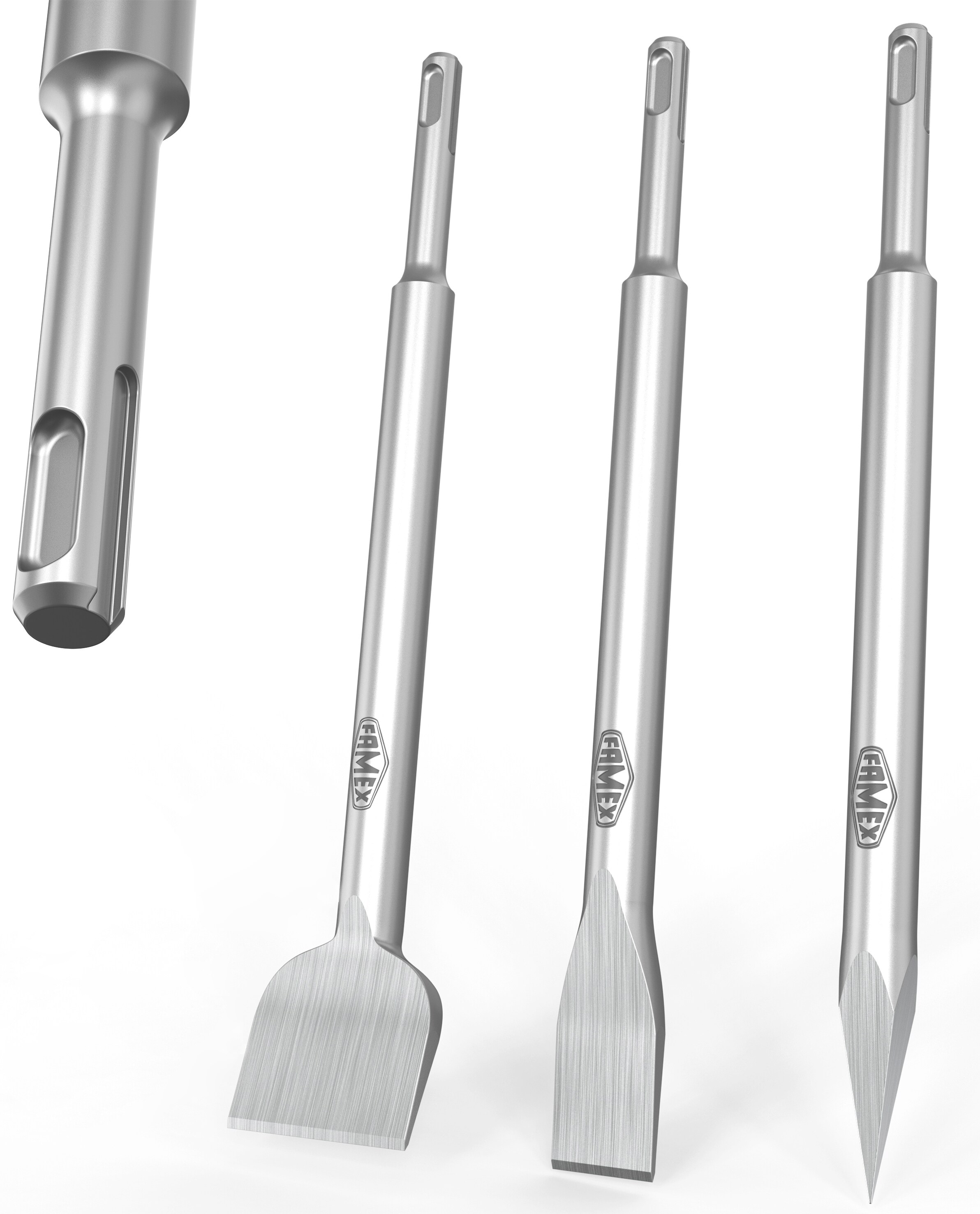FAMEX 8357-3 SDS-Plus Meißel Set - Flachmeißel Spitzmeißel Fliesenmeißel