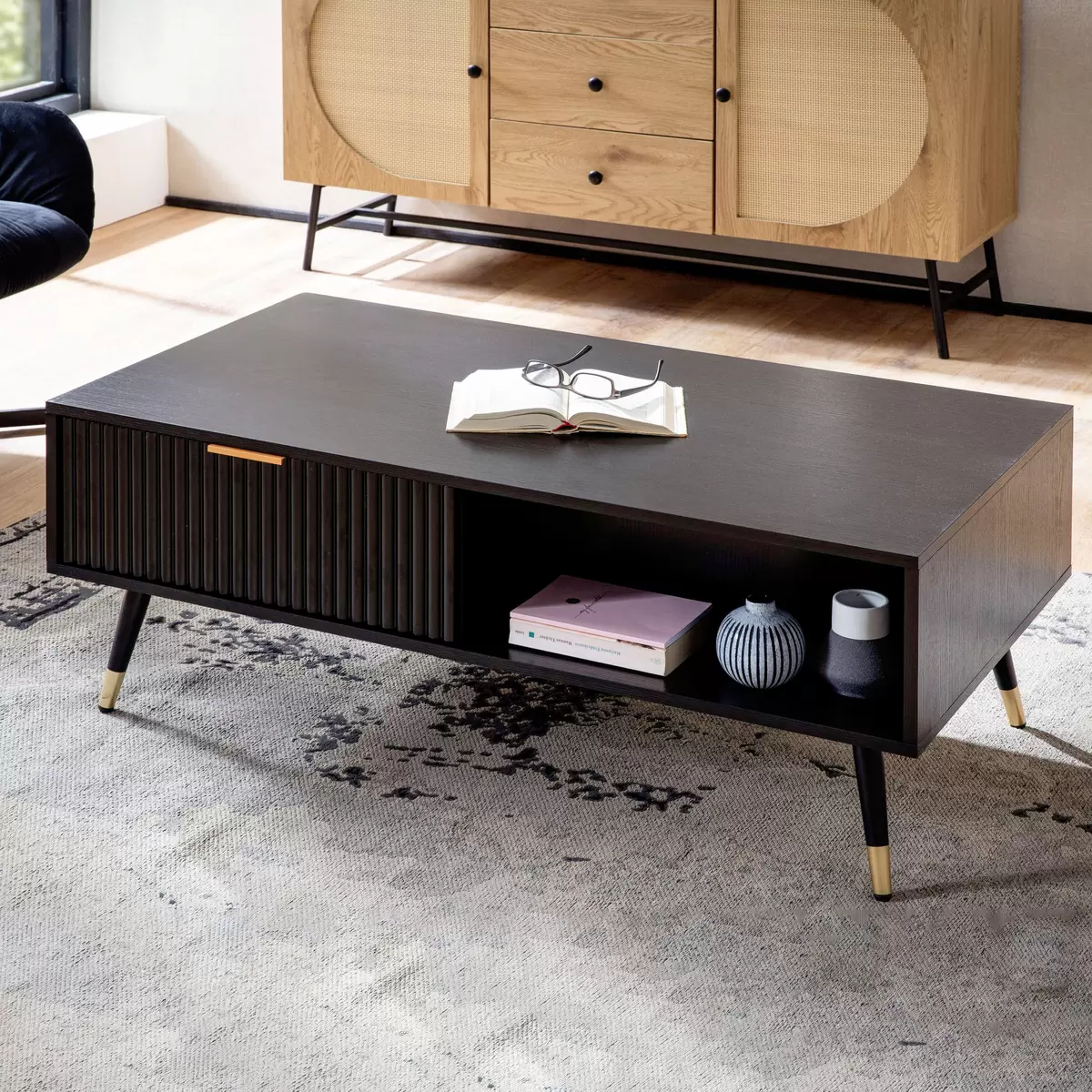 Couchtisch Saint-Gaudens Eiche,gold,kupfer,schwarz