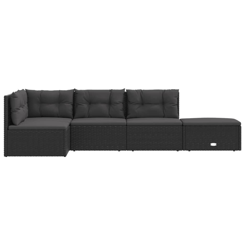 Salon de jardin meuble d'extérieur ensemble de mobilier 5 pièces avec coussins noir résine tressée
