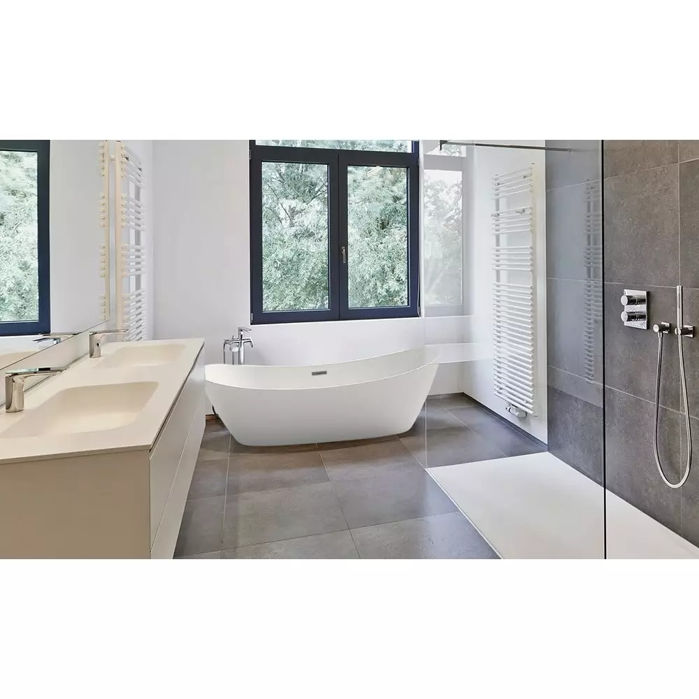 PureHaven freistehende Luxus Acryl-Badewanne 170x80cm elegant inkl. Siphon und Überlaufschutz leicht zu pflegende Oberfläche extra starker Rahmen Weiß