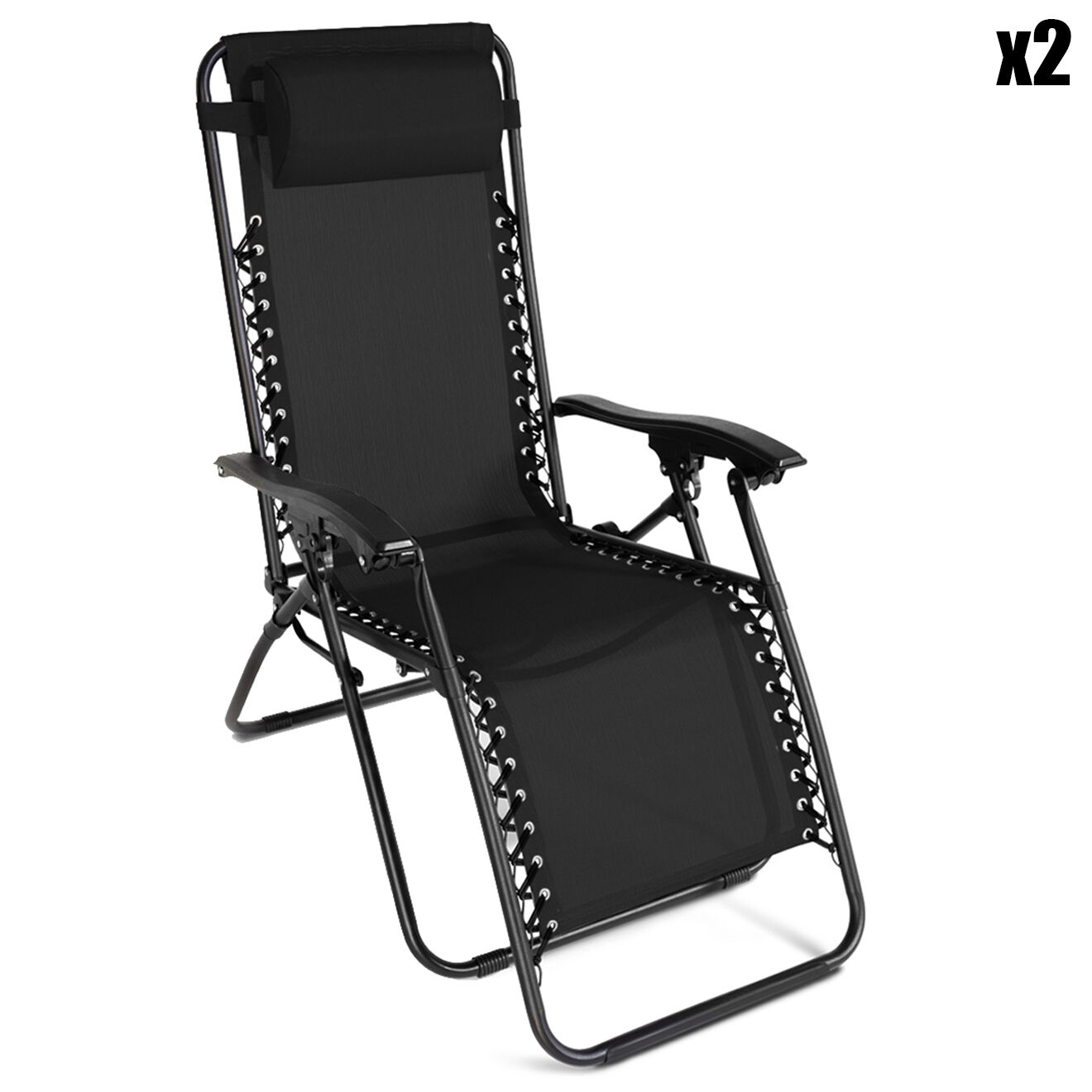 Pratik Garden 2 Fauteuils Relax de Jardin noirs - 70x160x82 cm