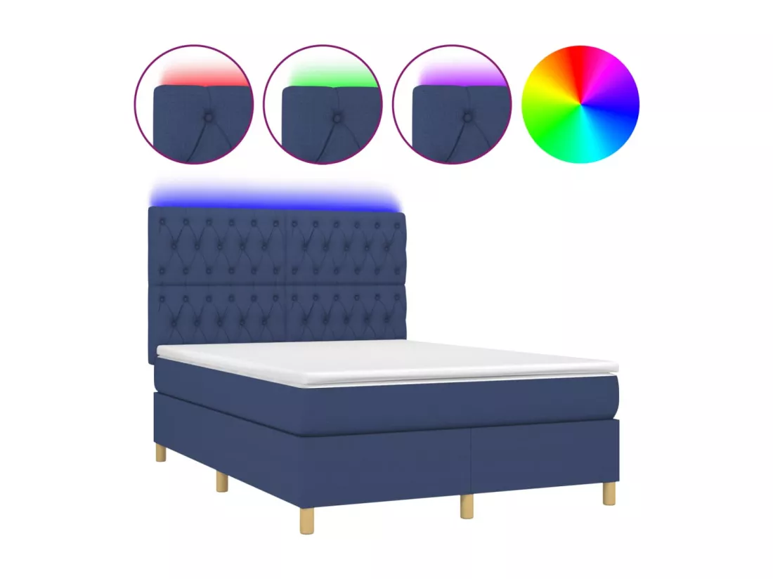Sommier tapissier avec matelas et LED Bleu 140x190 cm Tissu