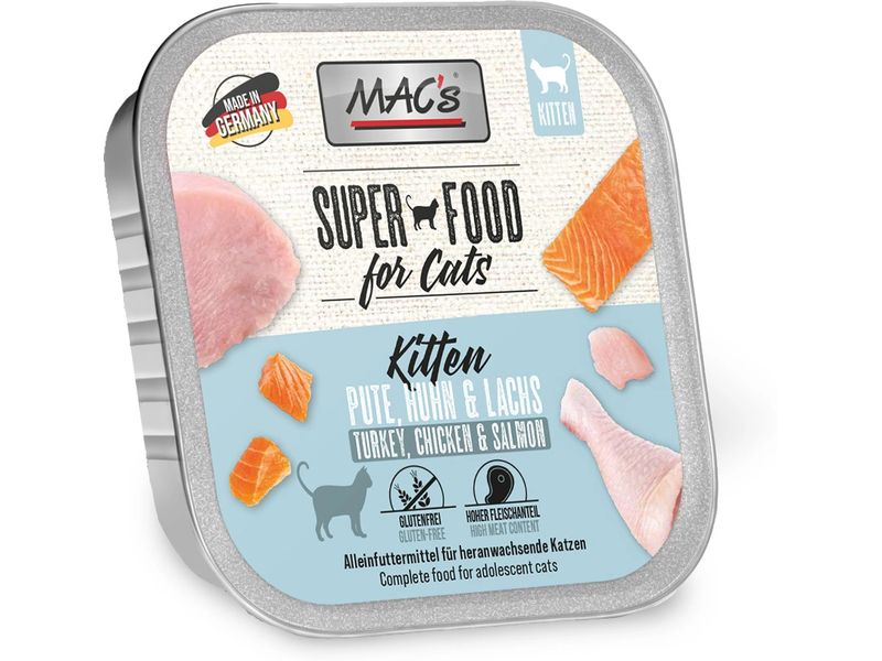 MAC's Nassfutter Kitten Pute, Huhn und Lachs 100 g Alleinfuttermittel für junge Kätzchen