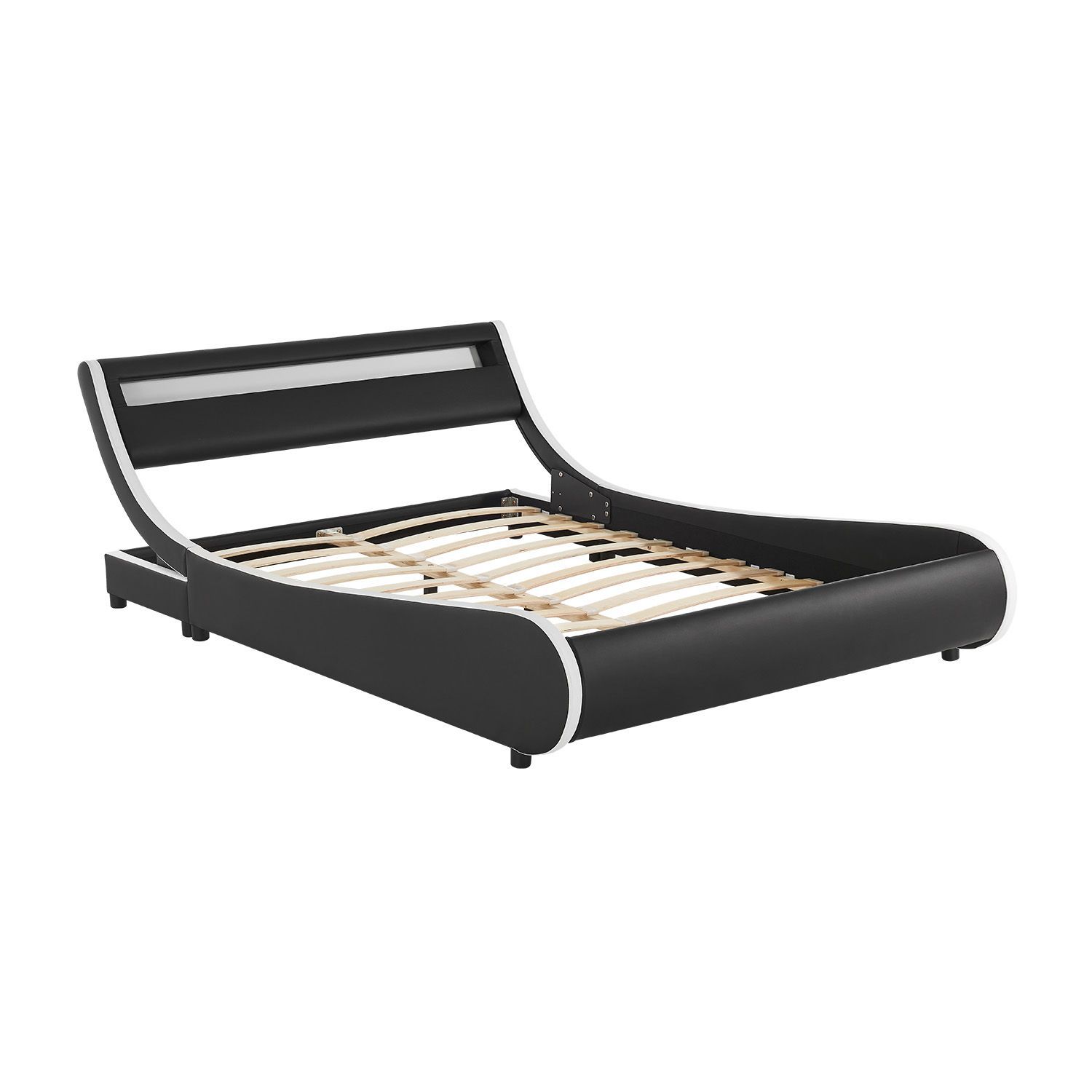 Juskys Polsterbett Bett Valencia 180 x 200 cm schwarz mit Kaltschaummatratze Doppelbett mit LED