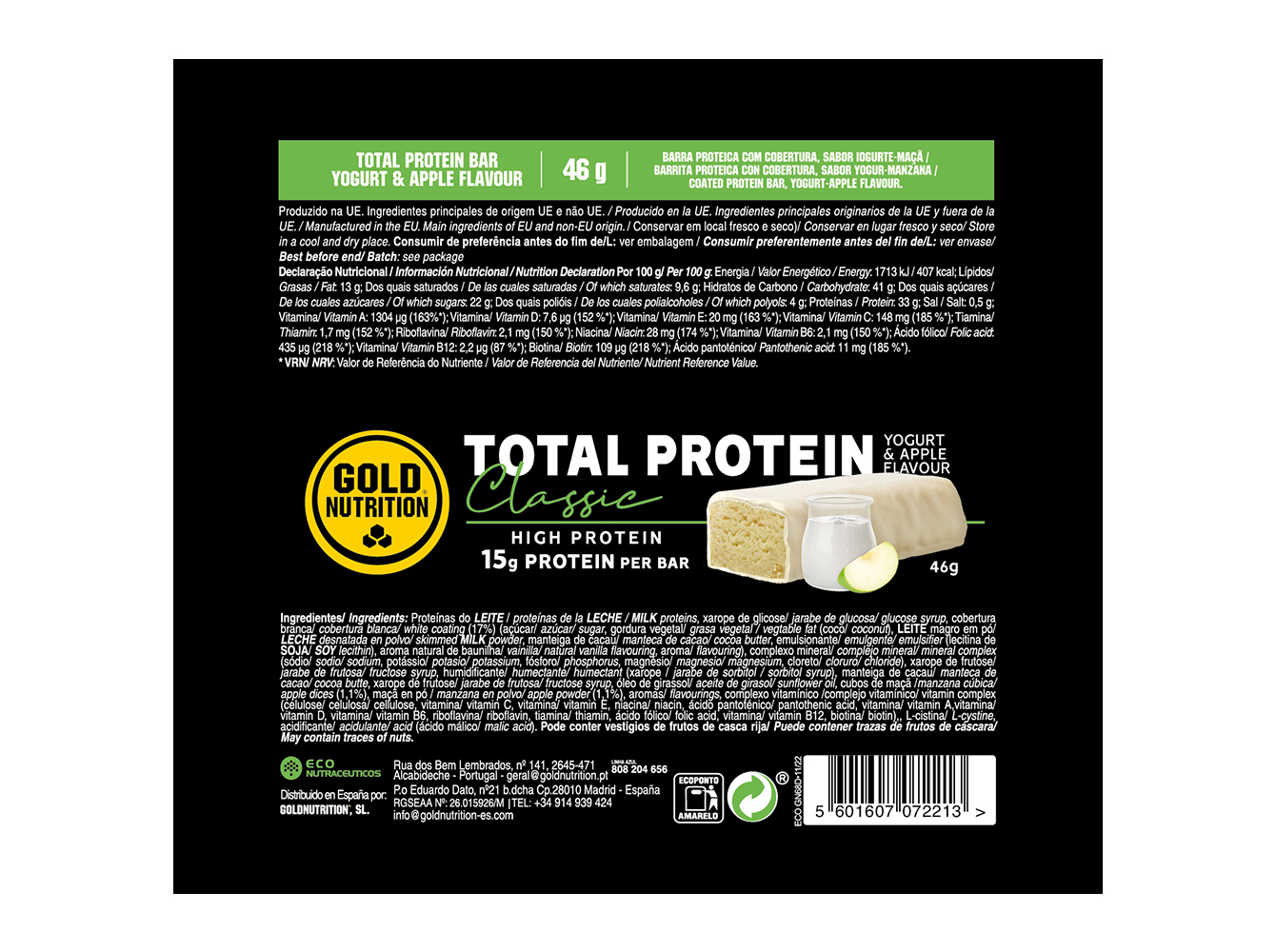 BARRA GOLDNUTRITION TOTAL PROTEIN MAÇÃ E IOGURTE 46G