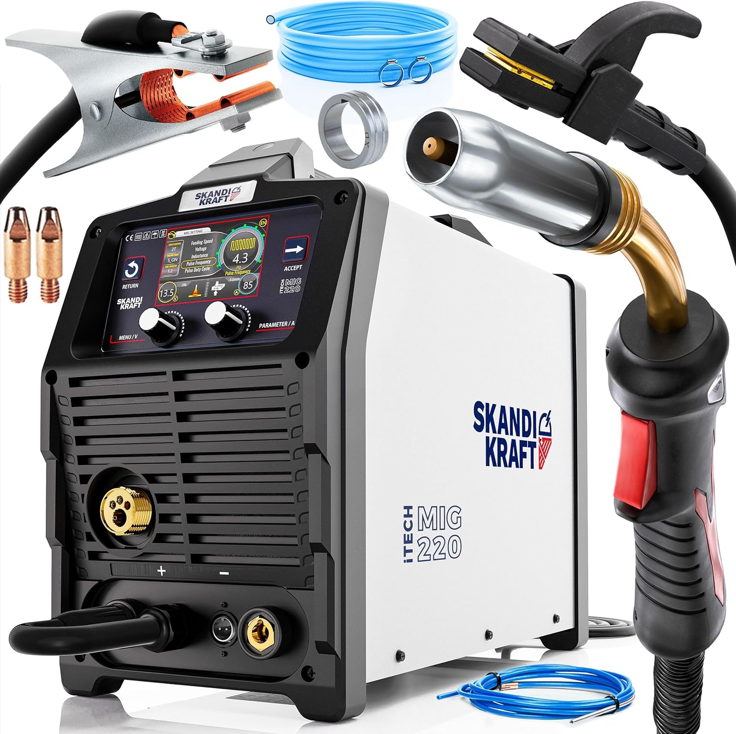 iTech MIG 220 Kombi Schweißgerät WIG LIFT, MMA, MIG/MAG Mit 200 Ampere IGBT Dual Pulse Arc Force ALU geeignet Schweißmaschine