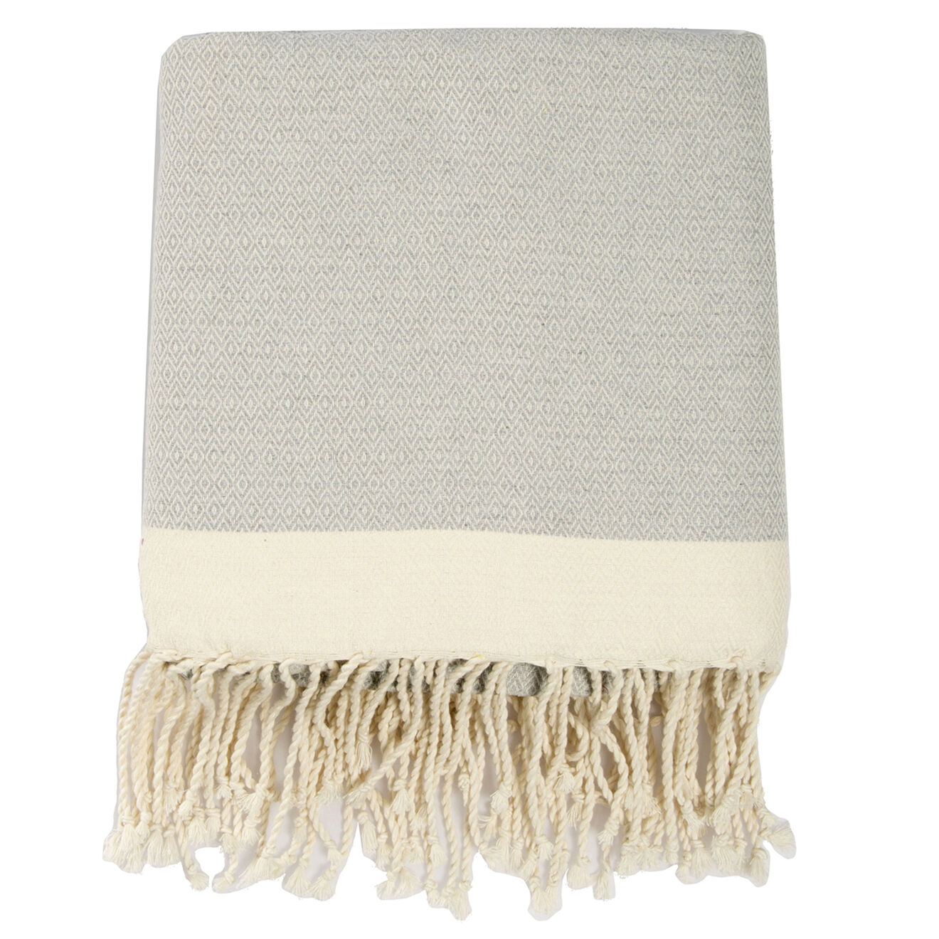 Febronie Plaid 100% Coton 275 g/m² Losange Courchevel gris perle/blanc