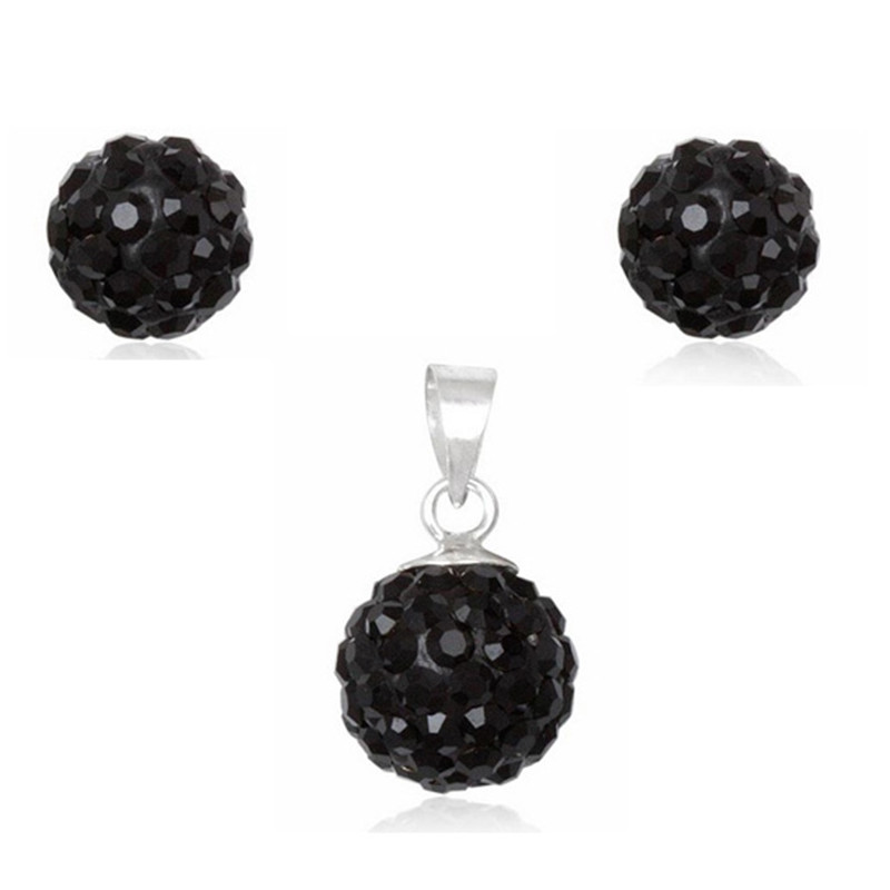 Parure Pendentif et Boucles d'Oreilles en Cristal Noir et Argent 925