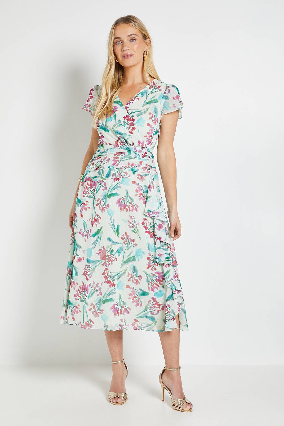 Wallis Robe Midi À Volants Et Motif Floral Dobby Petite