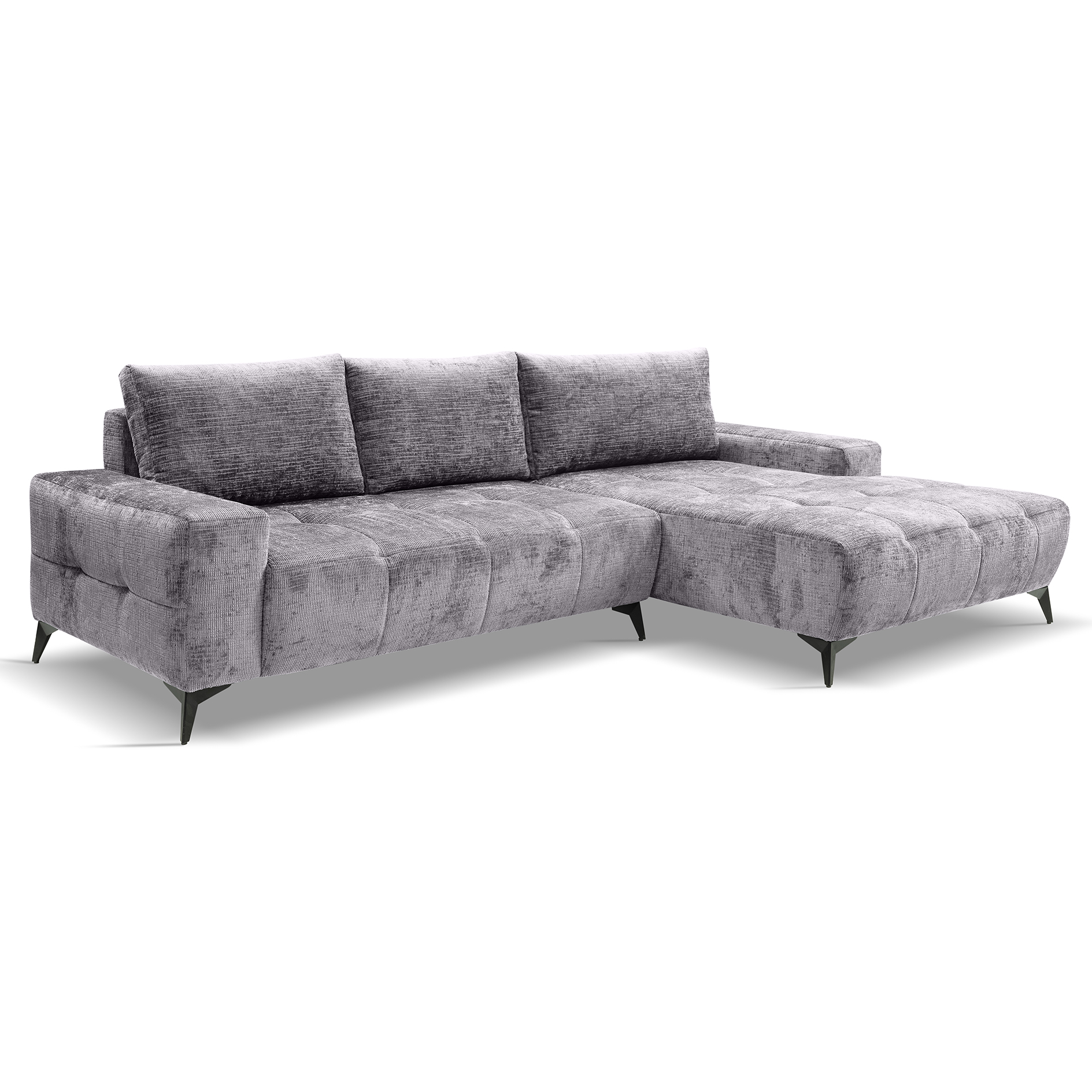 Ecksofa - ash - Liegefunktion - Staukasten - Longchair rechts