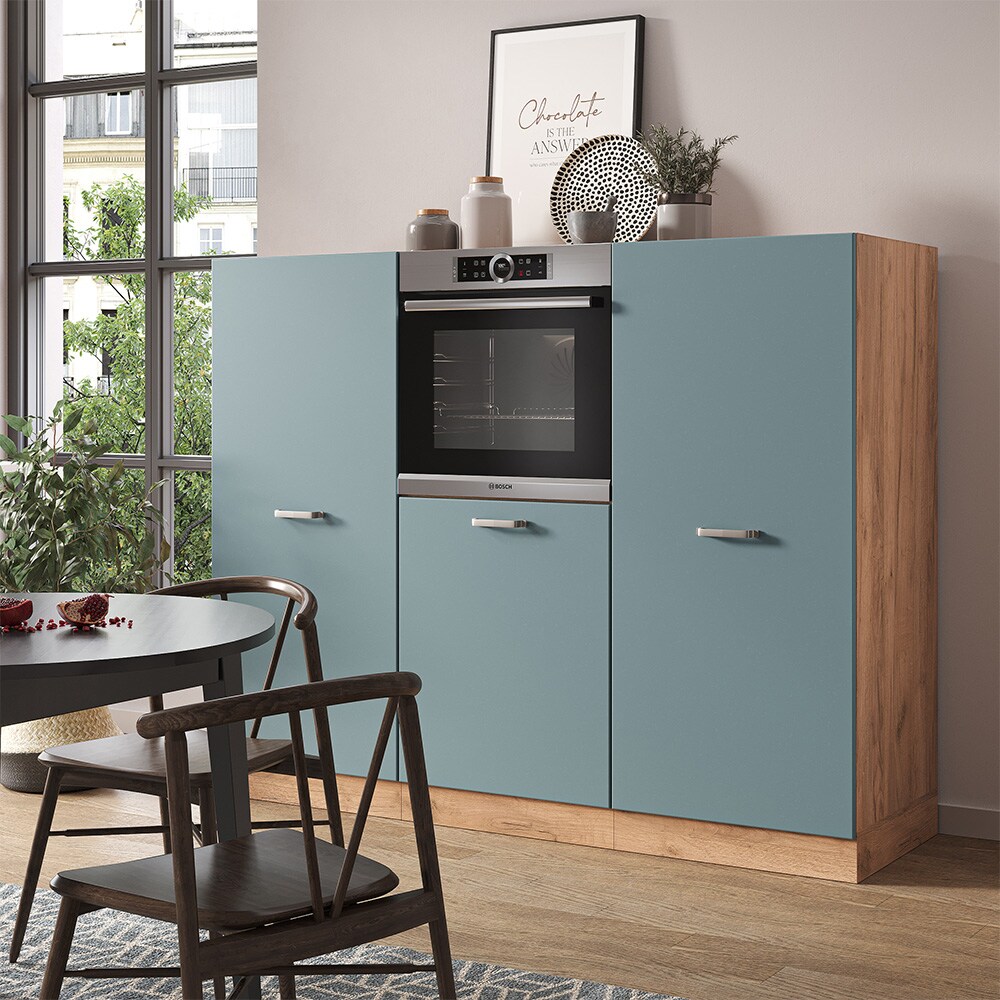 Vicco Küchenzeile R-Line Solid Eiche Blau Grau 180 cm modern Küchenschränke Küchenmöbel