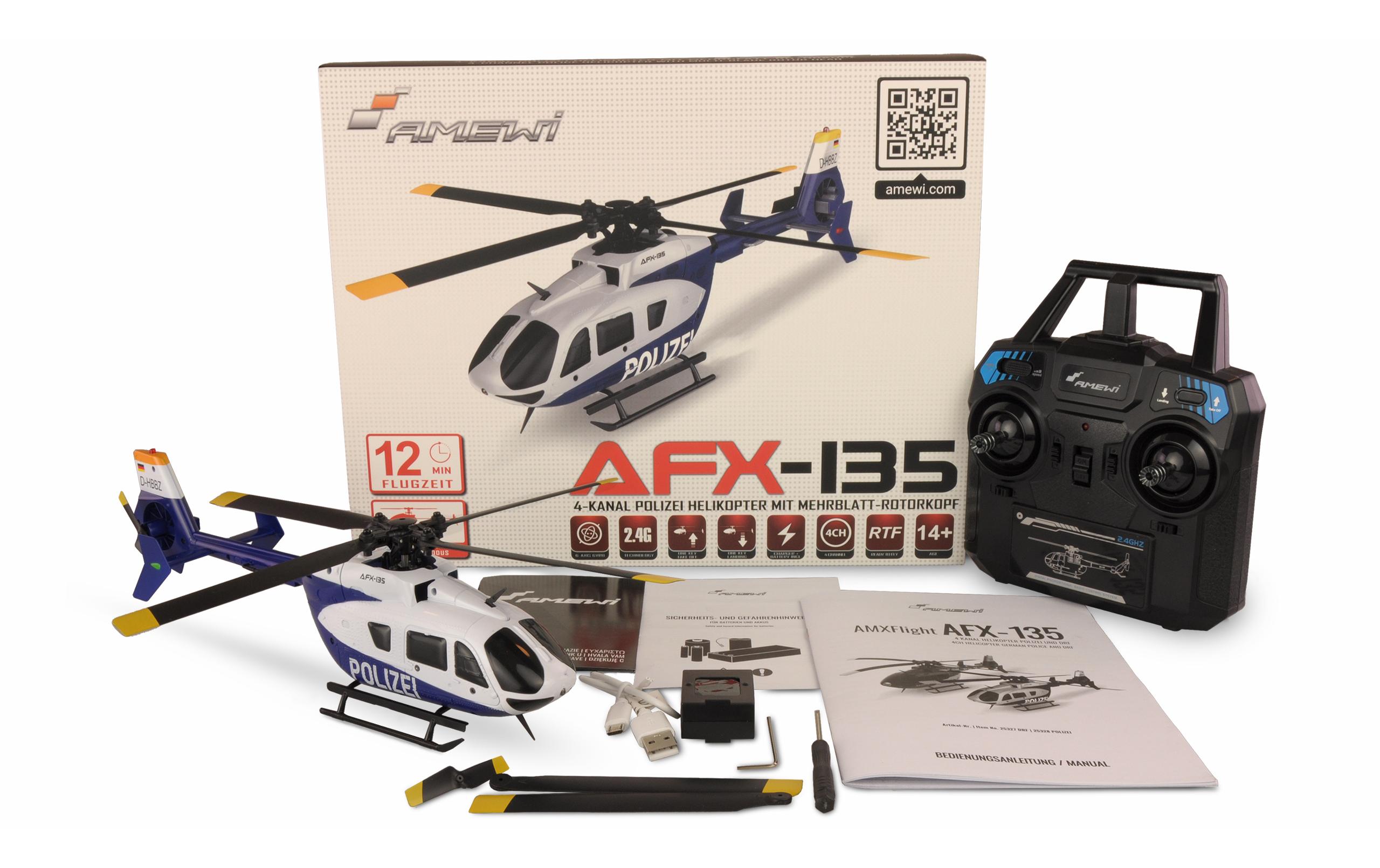 Helikopter AFX-135 Polizei 4-Kanal Singlerotor RTF<br>Kleiner Scale Heli mit 4-Kanal Steuerung für Einsteiger und Fortgeschrittene